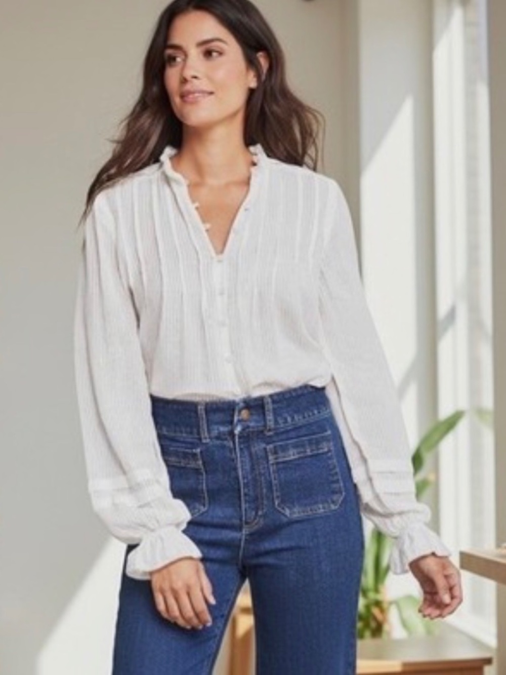 Faherty Willa Top Organic cotton white bohemian peasant blouse - Picture 4 of 14